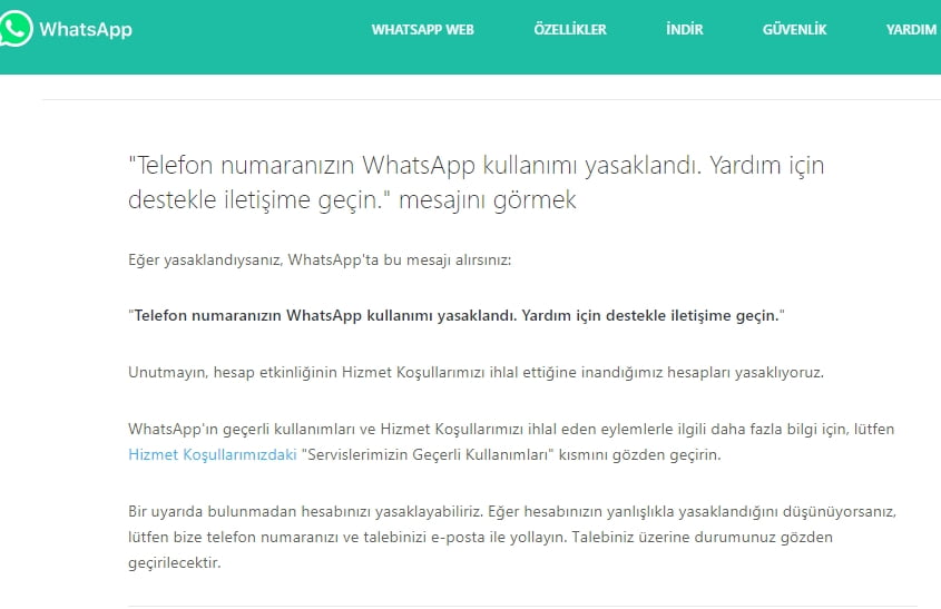 Telefon numaranızın WhatsApp kullanımı yasaklandı nasıl açılır