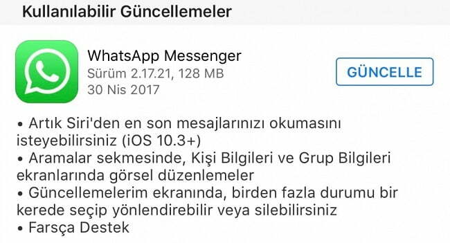 Whatsapp iOS yeni güncelleme yayınladı