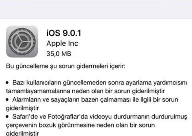 iOS 9.0.1,iOS 9.0.1 Sürüm Güncellemesi,iOS 9.0.1 indir