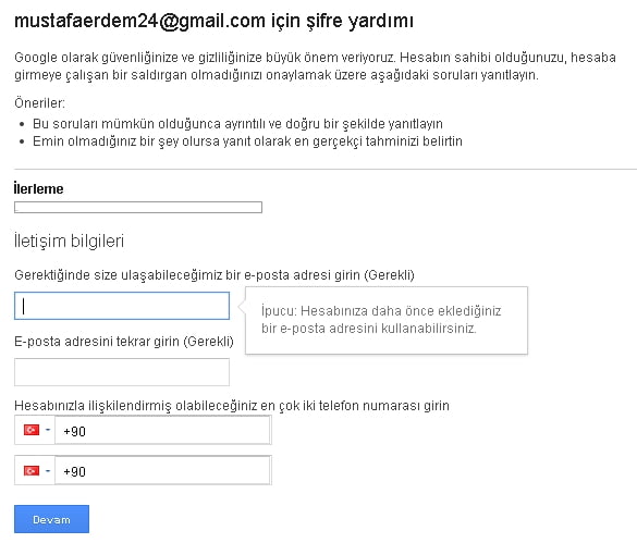 Gmail Şifre Sıfırlama Başvuru Adresi