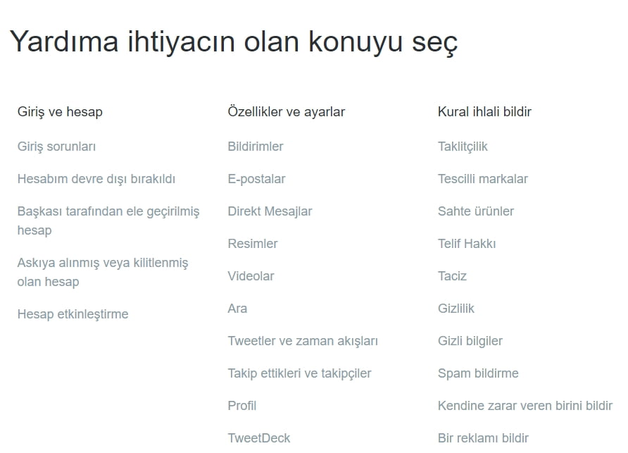 Twitter müşteri hizmetleri Türkiye iletişim